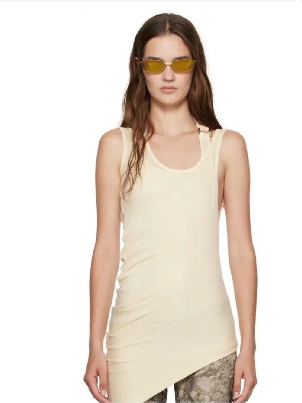 Jean Paul Gaultier Off-White Ribbed Twisted Tank Top